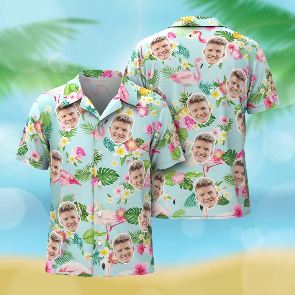 Custom Hawaiian Shirt Blue leaves Personalized Photo Hawaiian Shirt Funny Vacation Party Shirts Custom Hawaiian Shirt Blue leaves Personalized Photo Hawaiian Shirt Funny Vacation Party Shirts