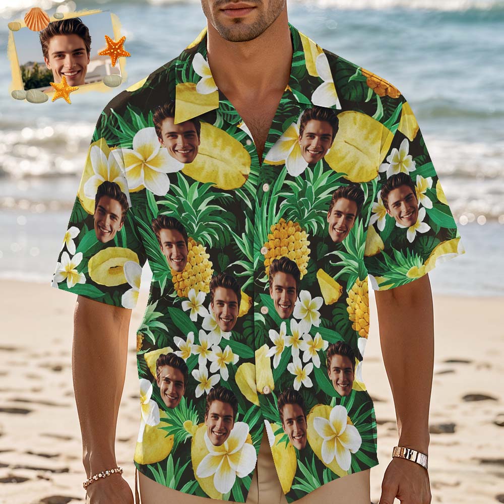 Custom Hawaiian Shirt Yellow Pineapple Personalized Photo Hawaiian Shirt Funny Gift