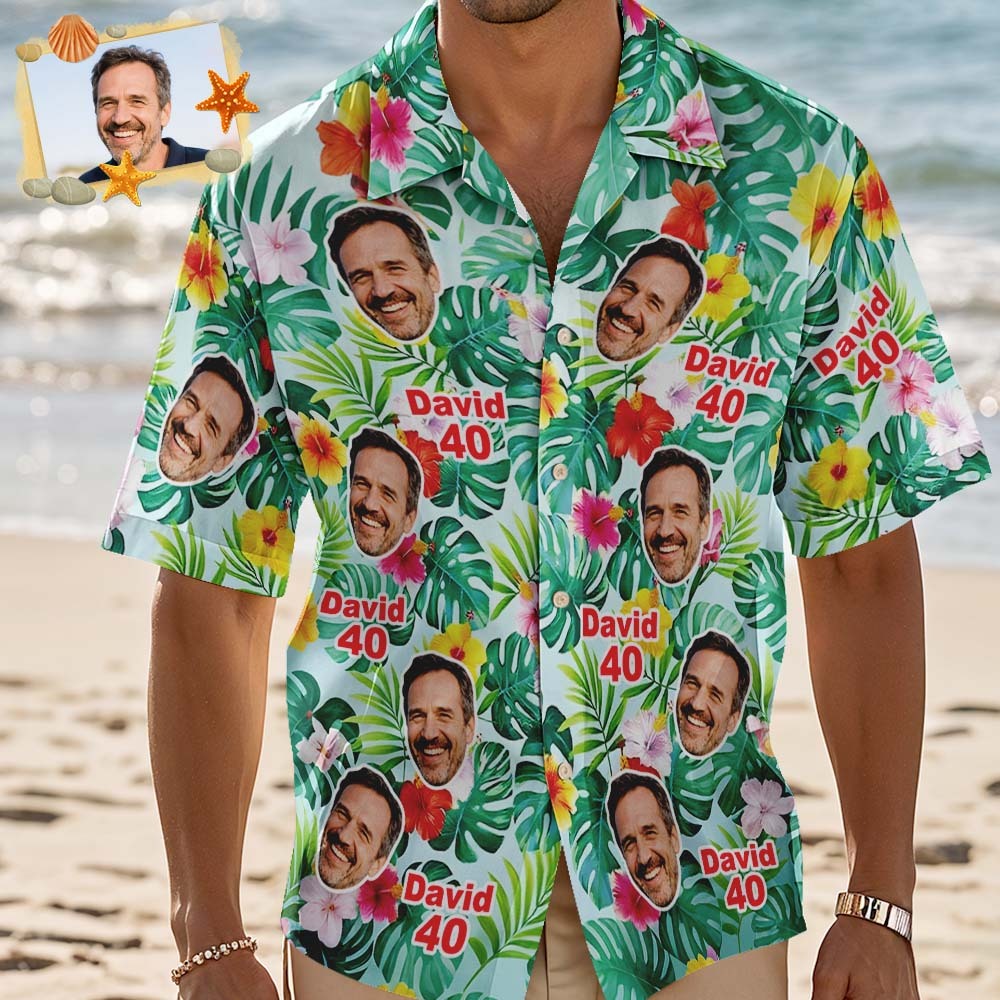 Custom Birthday Age Personalized Hawaiian Shirt with Face Custom Photo Hawaiian Shirt Birthday Party Gift