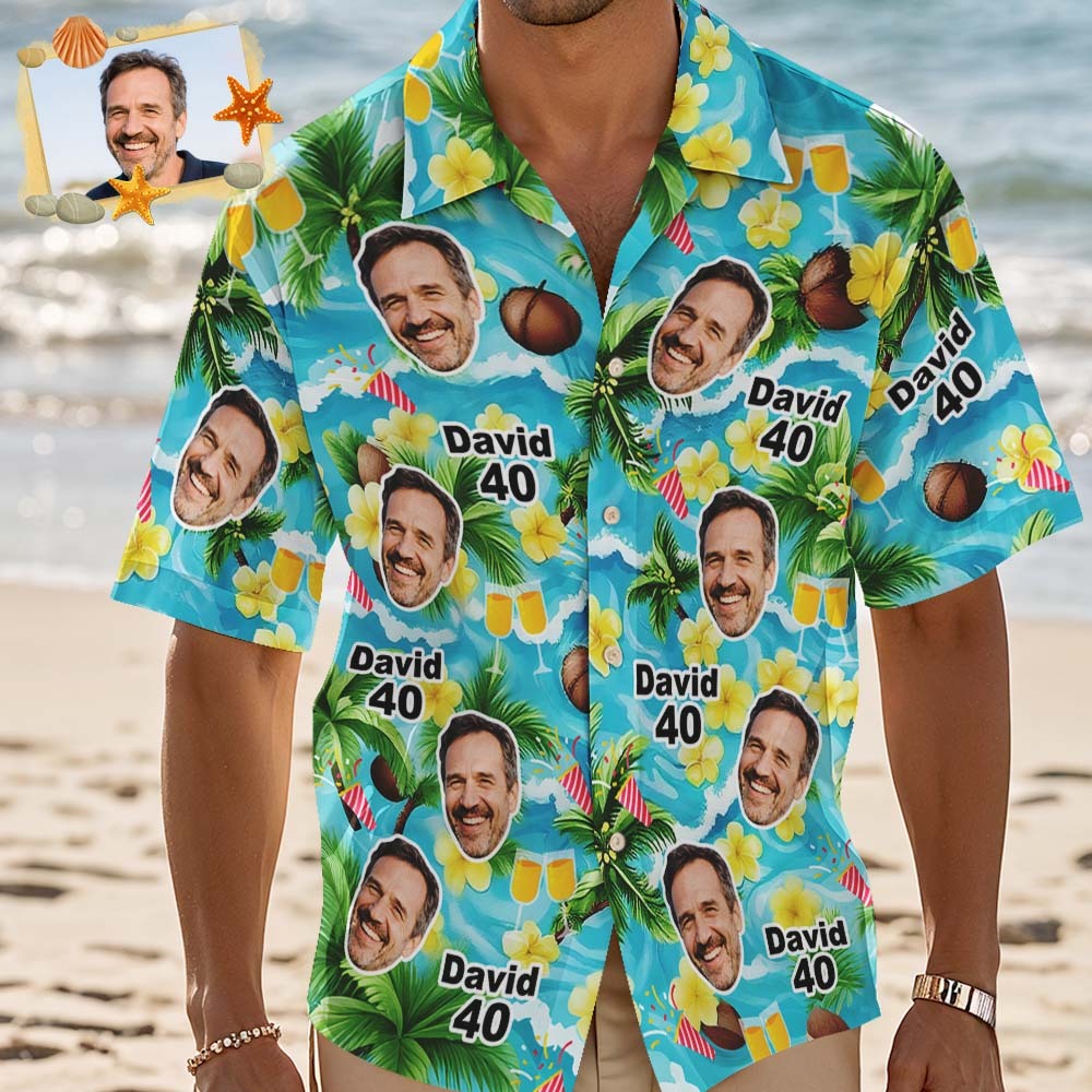 Custom Birthday Age Personalized Hawaiian Shirt with Face Custom Photo Hawaiian Shirt Birthday Party Gift