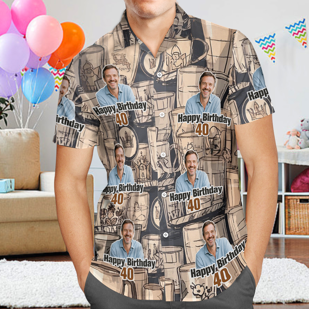 Custom Your Face Birthday Hawaiian Shirt Custom Date and Name Beer Flower and Palm Tree Shirt 5-STYLES - MyFaceSocks