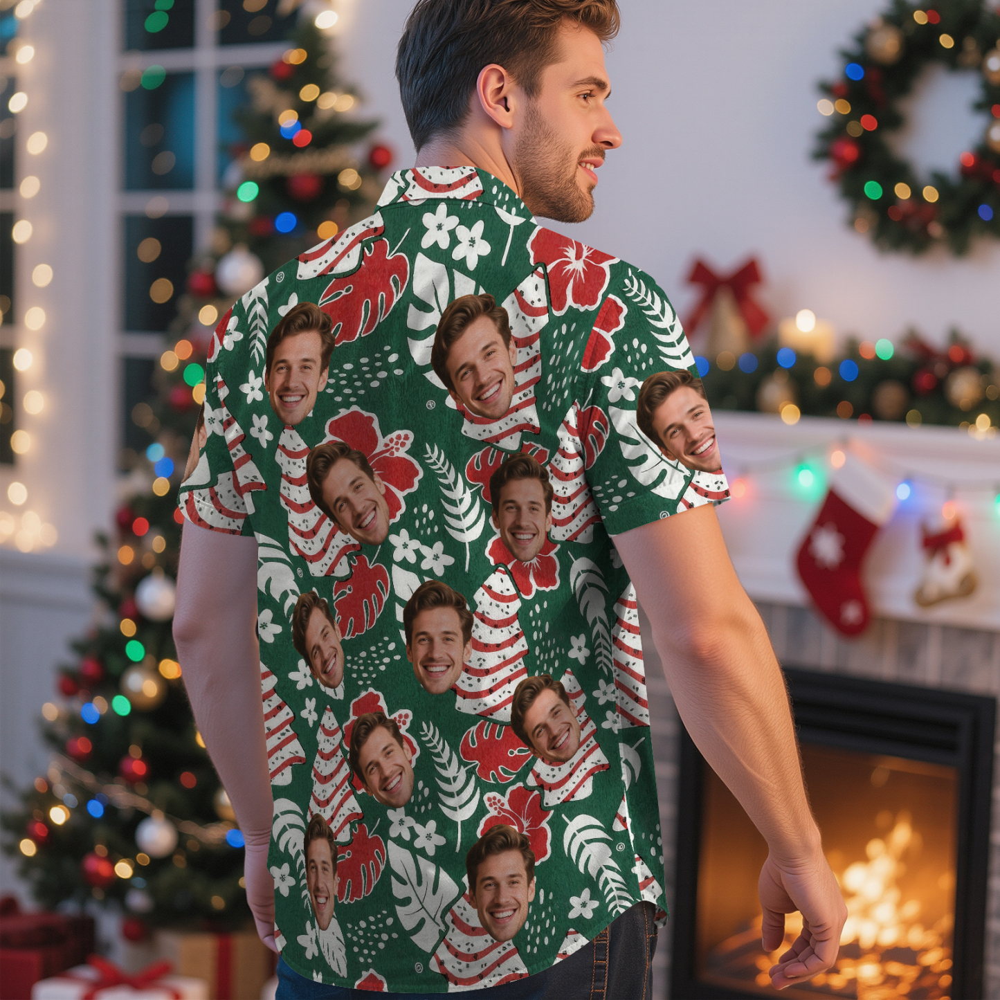 Custom Face Green Tree Hawaiian Shirt Personalized Men Hawaiian Shirt With Face Photo Hawaiian Shirt Aloha Shirt Christmas Gift