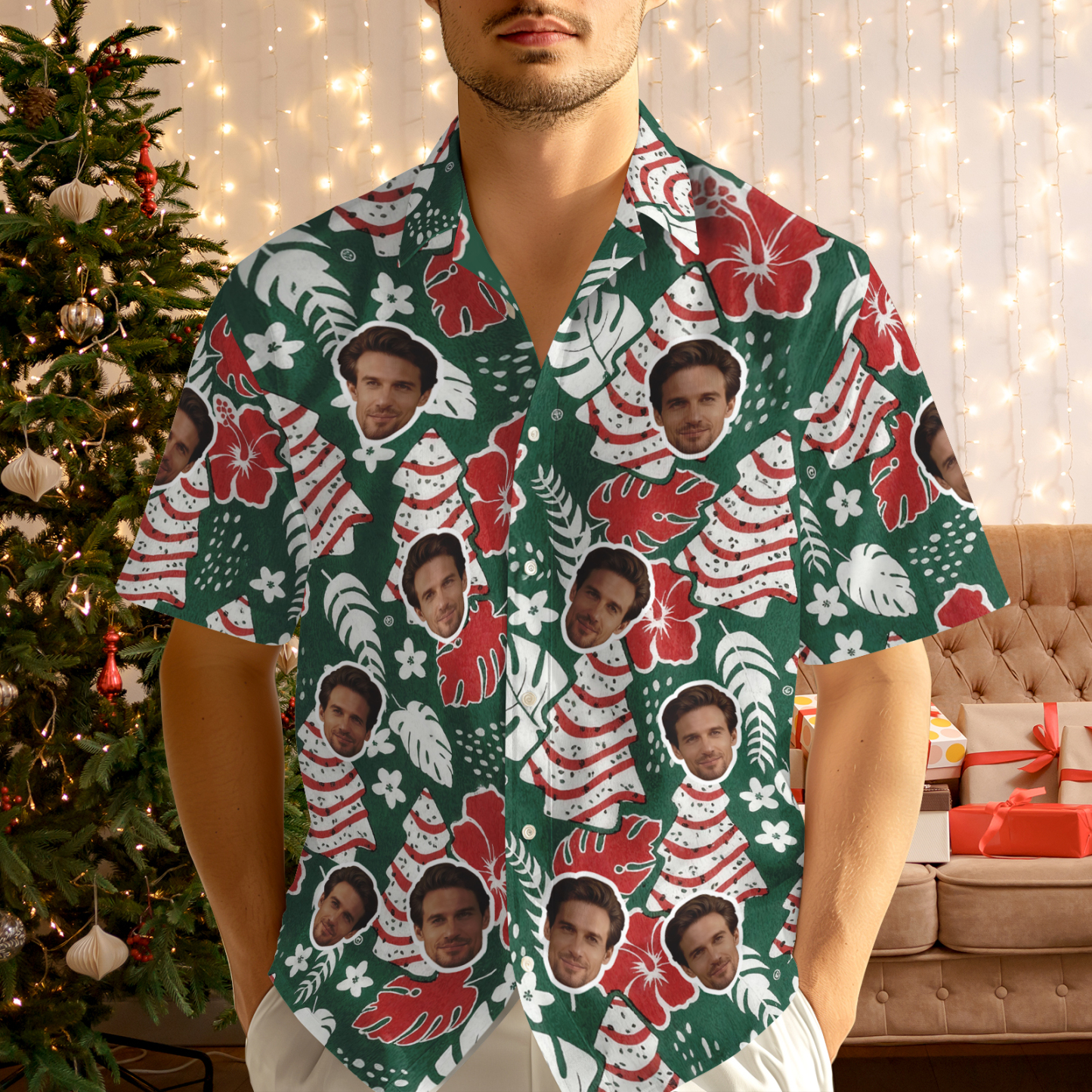Personalized Face Hawaiian Shirt Merry Christmas Gift Custom Photo HOH