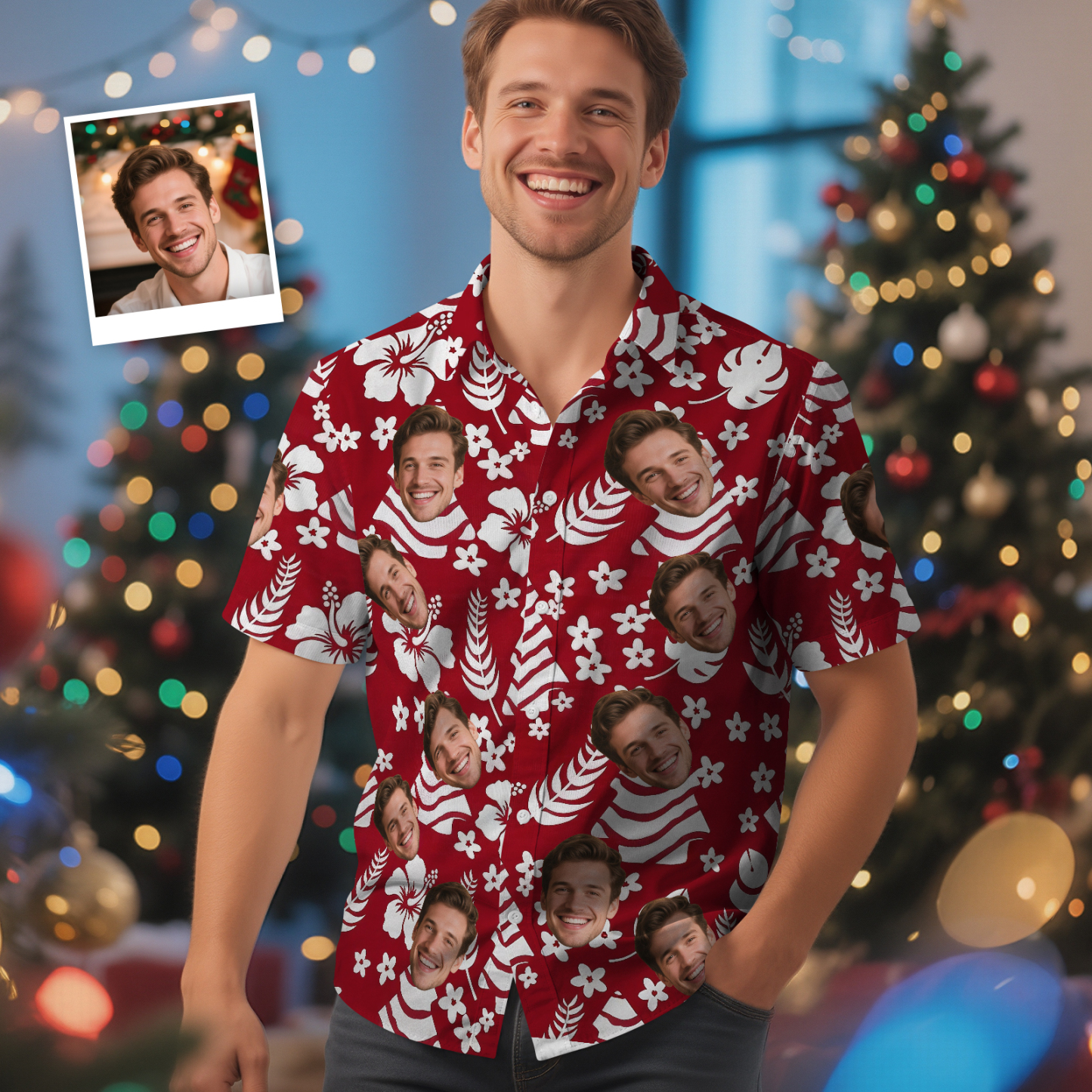 Custom Face Green Tree Hawaiian Shirt Personalized Men Hawaiian Shirt With Face Photo Hawaiian Shirt Aloha Shirt Christmas Gift