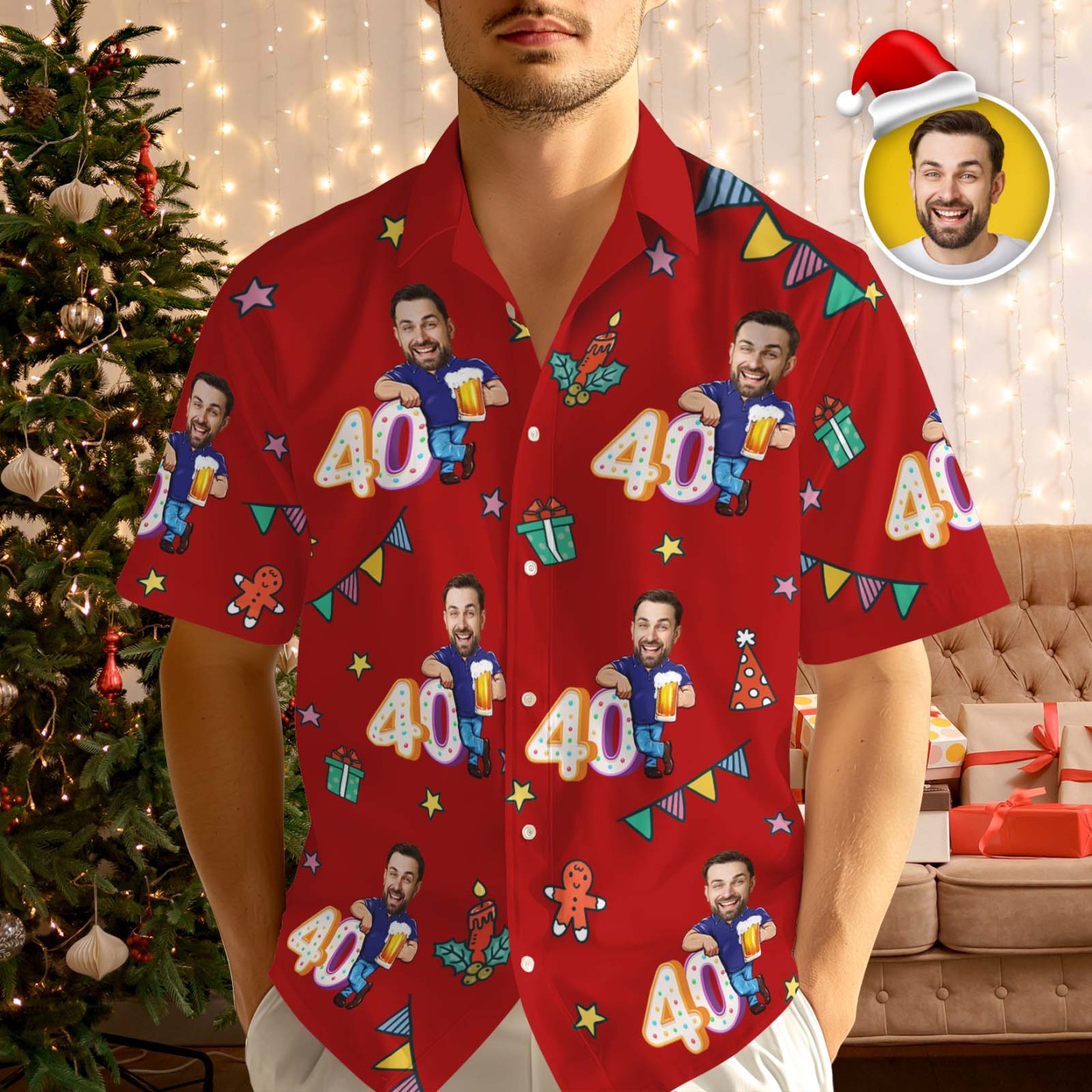 Custom Birthday Christmas Shirt Merry Christmas Multi-face Hawaiian Shirt  Gift for Family Friends Xmas Gift - MyFaceSocks