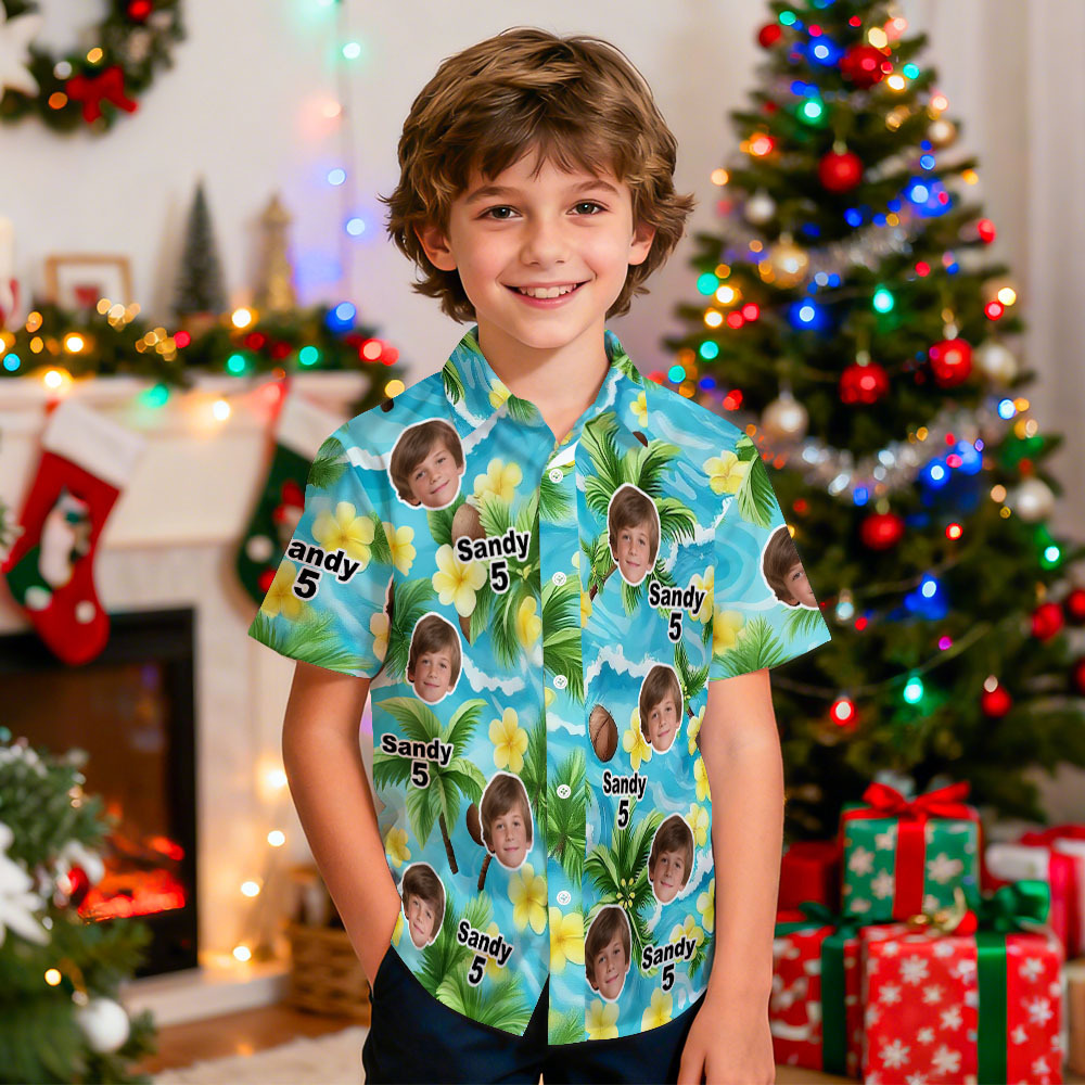 Custom Birthday Age Personalized Hawaiian Shirt with Face Custom Kids Photo Hawaiian Shirt Birthday Party Gift