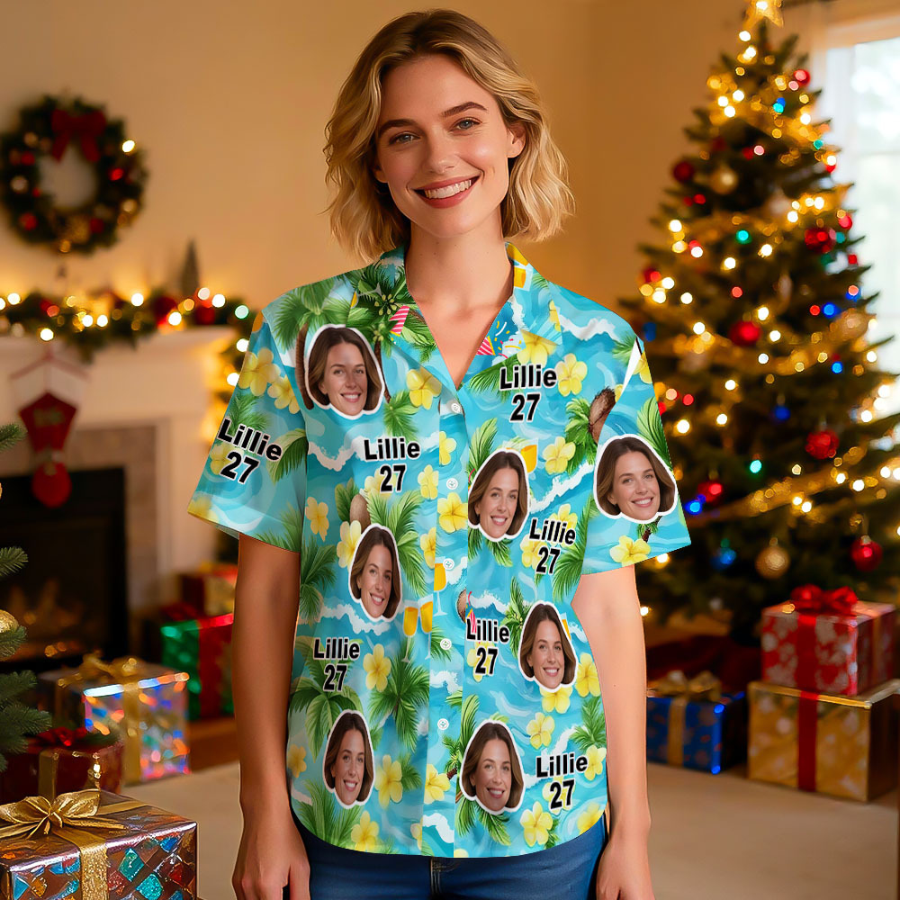 Custom Birthday Age Personalized Hawaiian Shirt with Face Custom Women Photo Hawaiian Shirt Birthday Party Gift