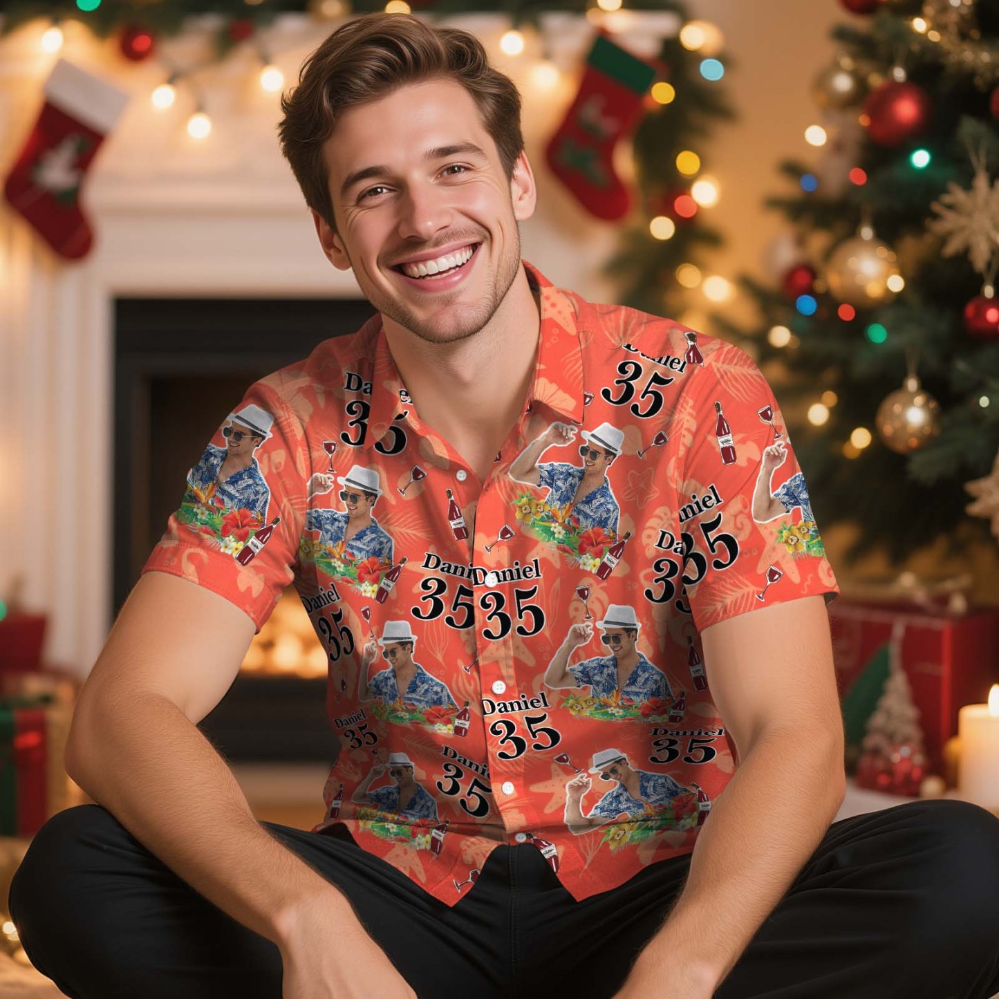 Custom Face Light Pink Age and Name Hawaiian Shirt Personalized Men Hawaiian Shirt With Face Photo Hawaiian Shirt Aloha Shirt Birthday Christmas Gift - MyFaceSocks