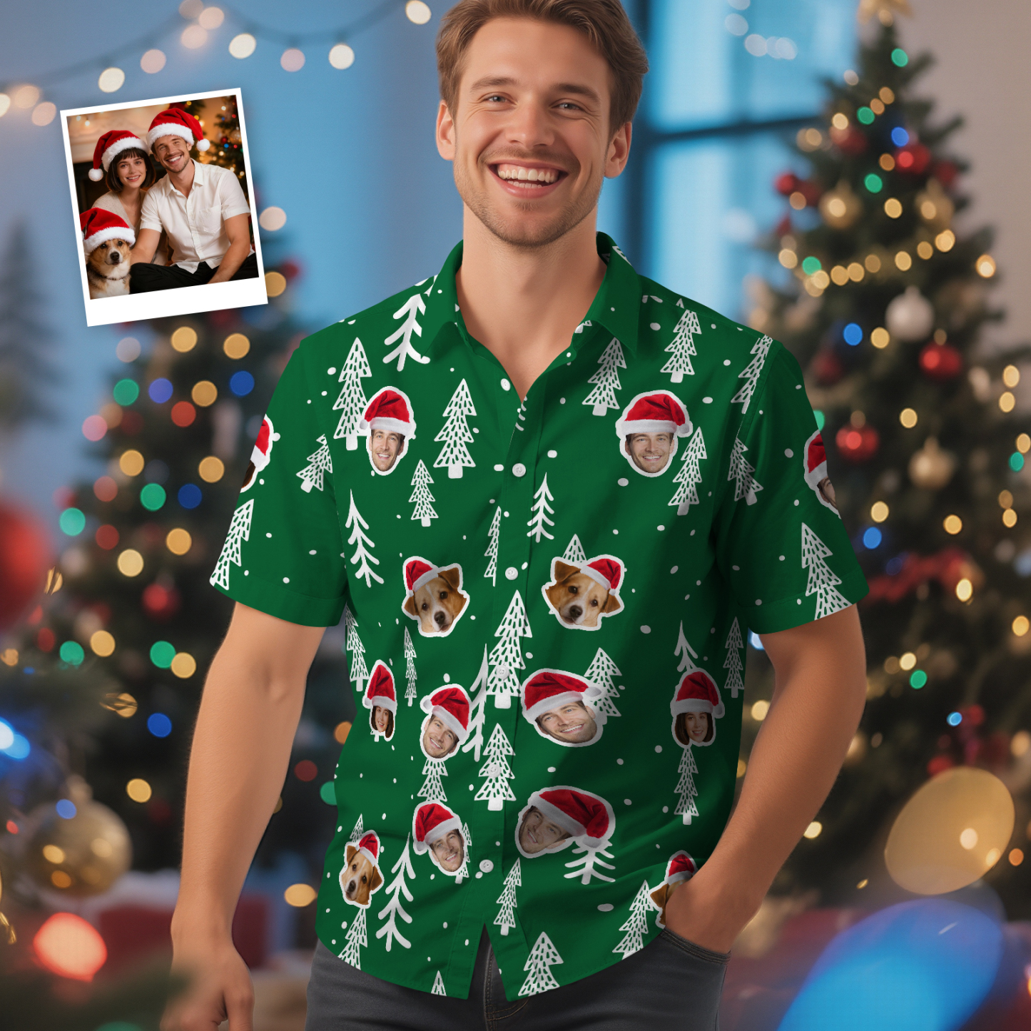 Custom Christmas Hawaiian Shirt Merry Christmas Face Hawaiian Shirt  Gift for Family Friends Xmas Gift