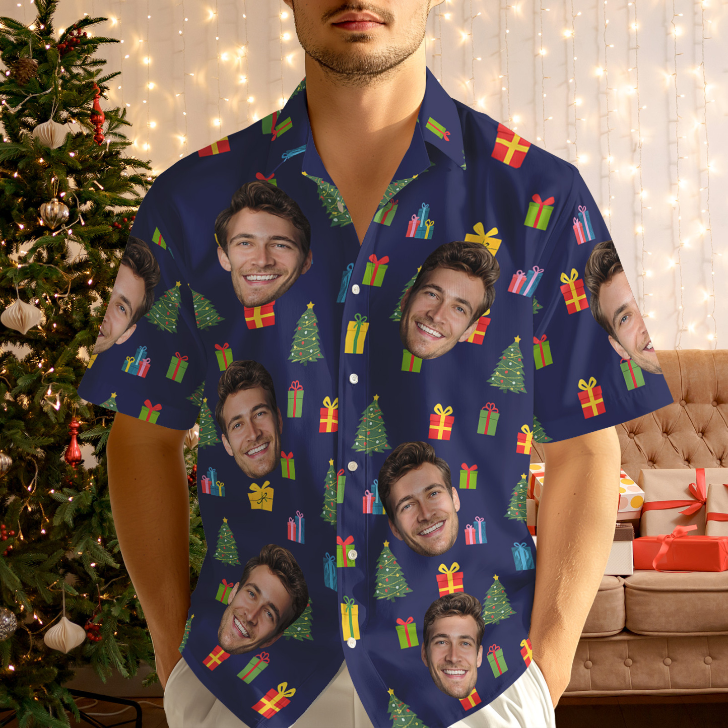 Personalized Face Hawaiian Shirt Merry Christmas Gift Custom Photo HOH