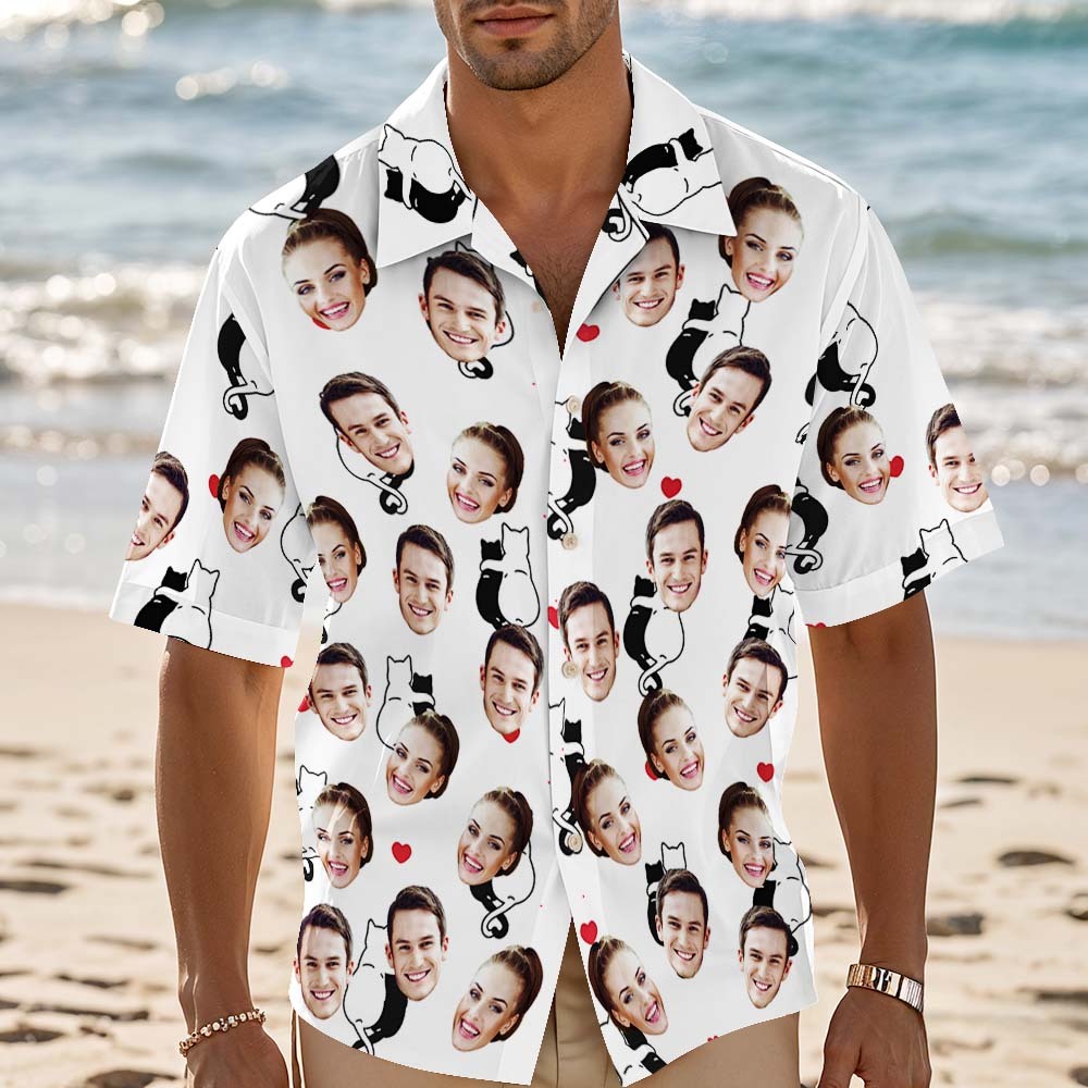 Custom Couple Face Hawaiian Shirt Cute Position Shirt Personalized Couple Hawaiian Shirt With Face Photo Hawaiian Shirt Anniversary Gift Idea - MyFaceSocks