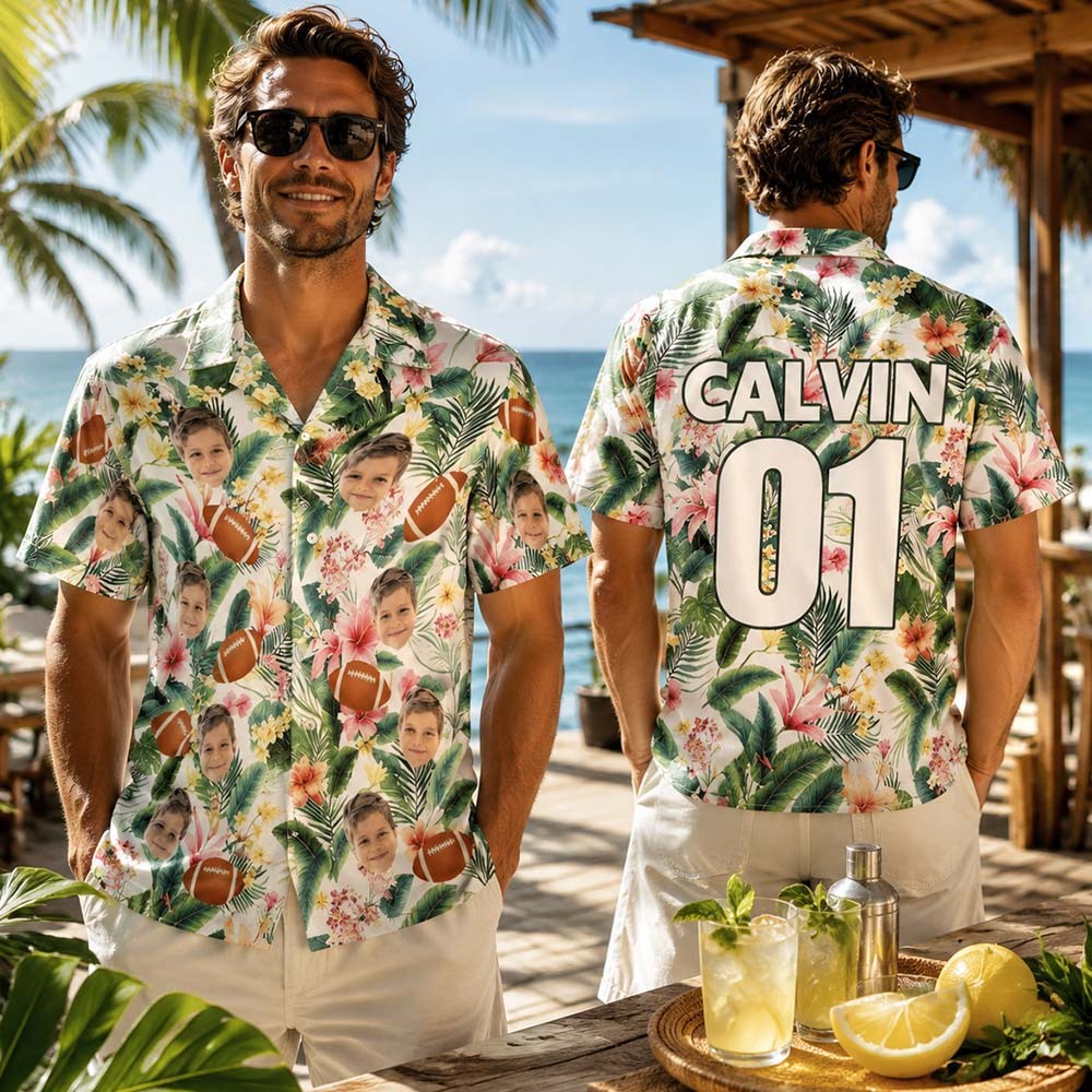 Custom Sports Ball and Face Hawaiian Shirt : Personalized Baseball Tropical Shirts, Customized Hawaii Jersey