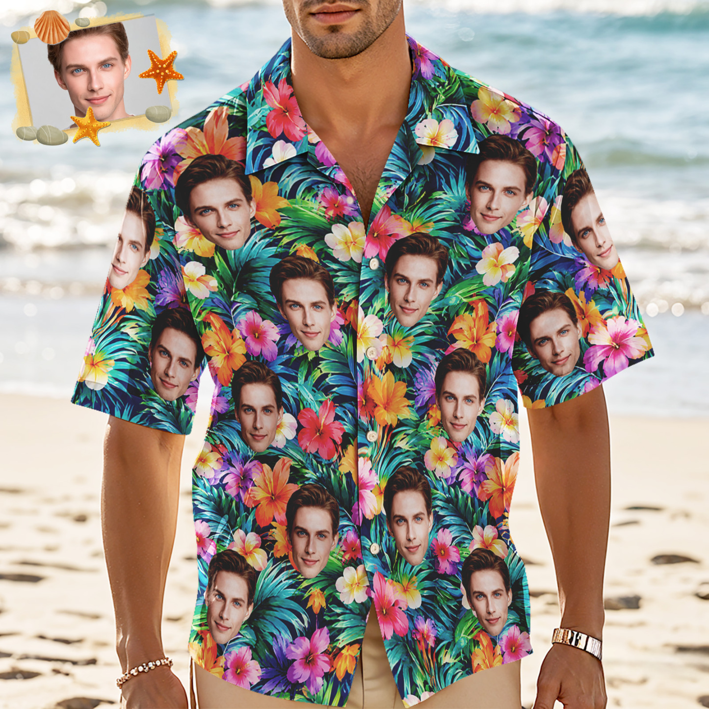 Personalized Tropical Hawaiian Shirt For Men Floral Face Print Shirt Custom Collar Aloha Shirt Summer Gift