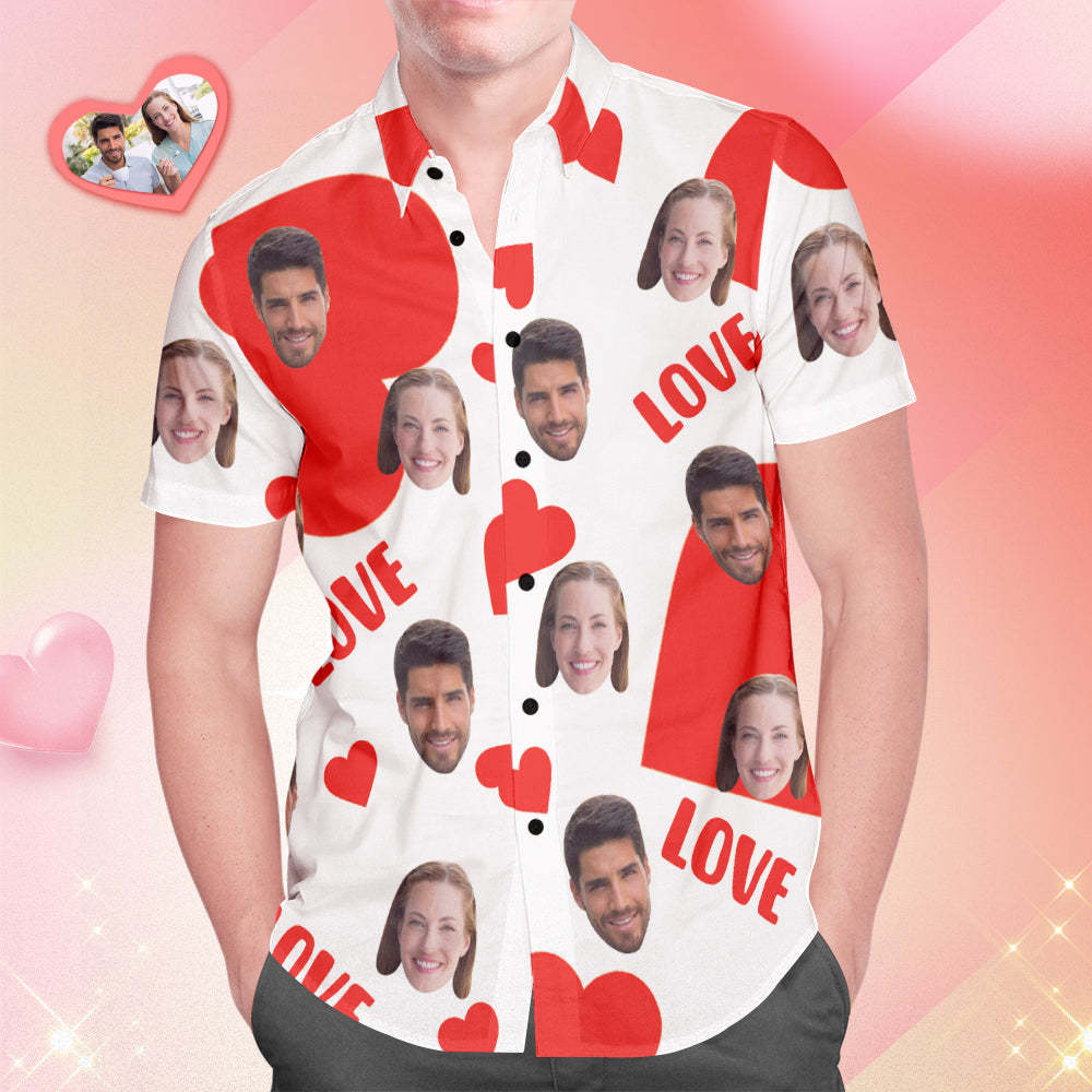 Custom Face Hawaiian Shirt All Over Print Men's Shirt Love Heart