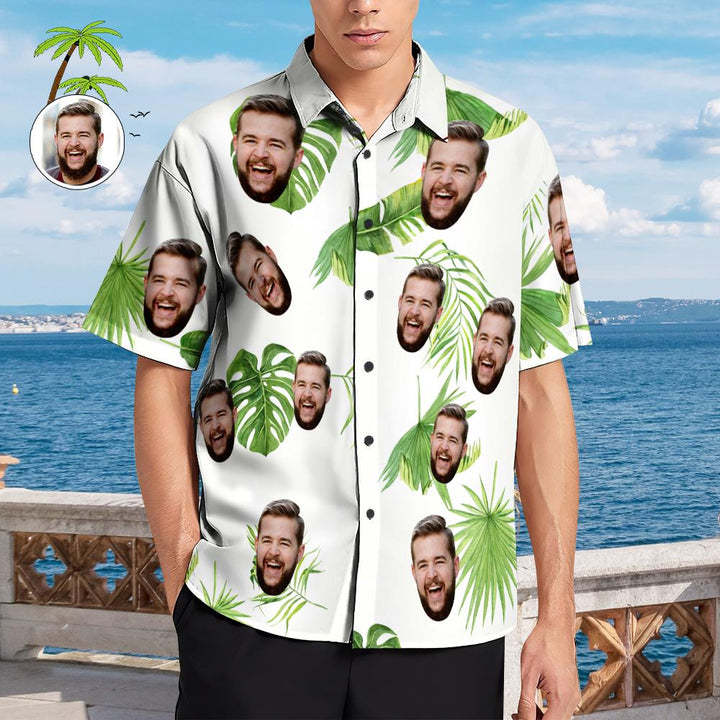 Custom Face Hawaiian Style Fresh Palm Leaves Long Dress And Shirt Couple Outfit - MyFaceSocks