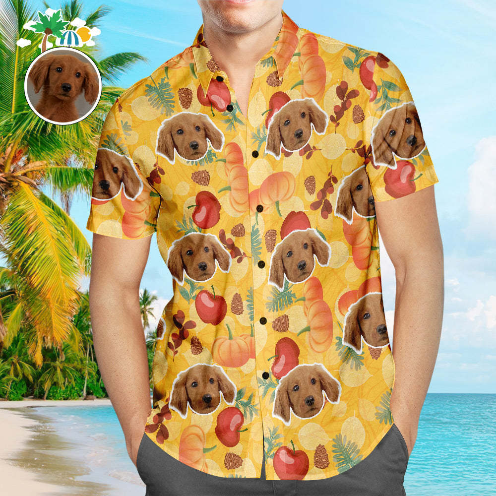 Custom Face Hawaiian Shirt Pumpkin Apple Men's Popular All Over Print Hawaiian Beach Shirt Holiday Gift - MyFaceSocks