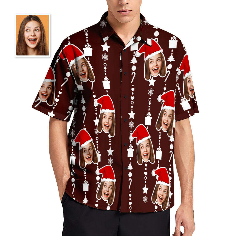 Custom Face Hawaiian Shirts for Men Personalised Photo Fun Christmas Shirts Gift for Men Casual Button-Down Shirt - MyFaceSocks
