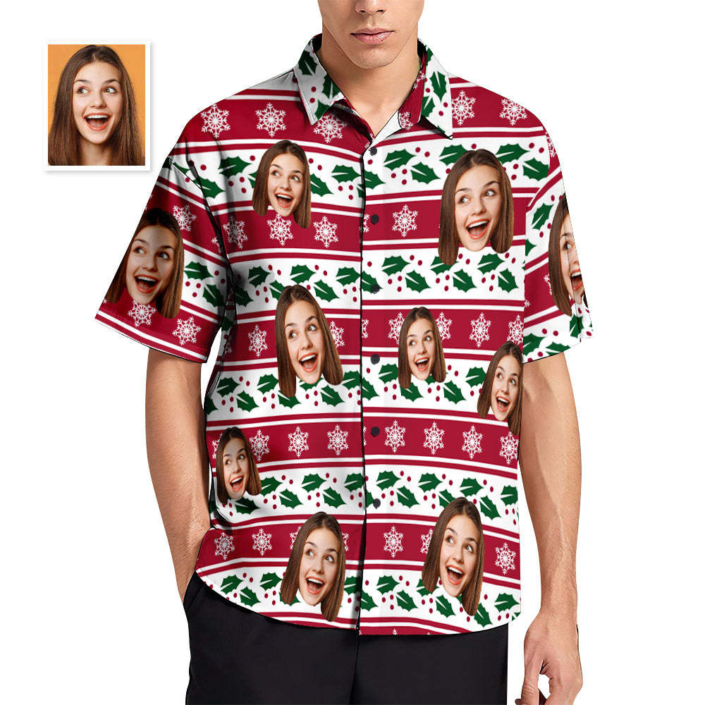 Custom Face Christmas Stripe Hawaiian Shirts Personalised Photo Gift Men's Christmas Shirts - MyFaceSocks