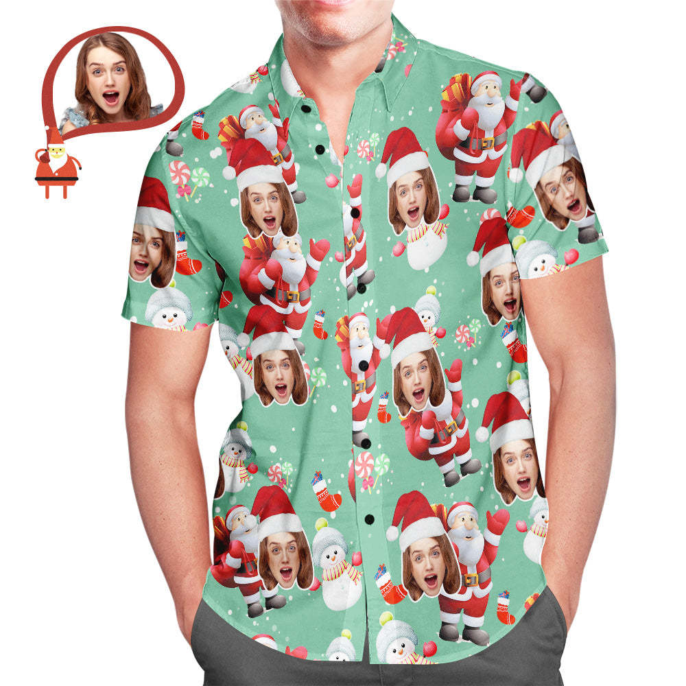 Custom Face Christmas Snowman Men's All Over Print Hawaiian Shirt Christmas Gift - MyFaceSocks