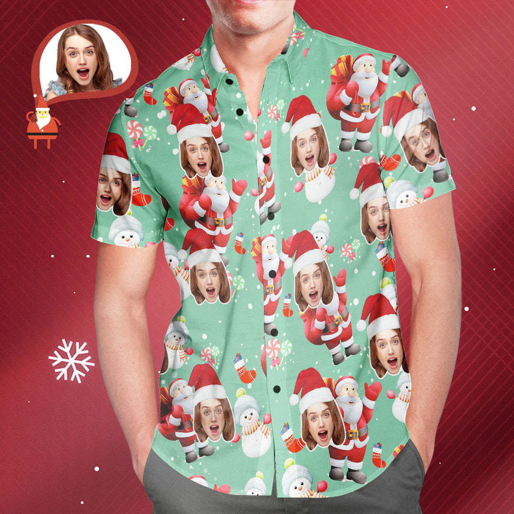 Custom Face Christmas Snowman Men's All Over Print Hawaiian Shirt Christmas Gift - MyFaceSocks