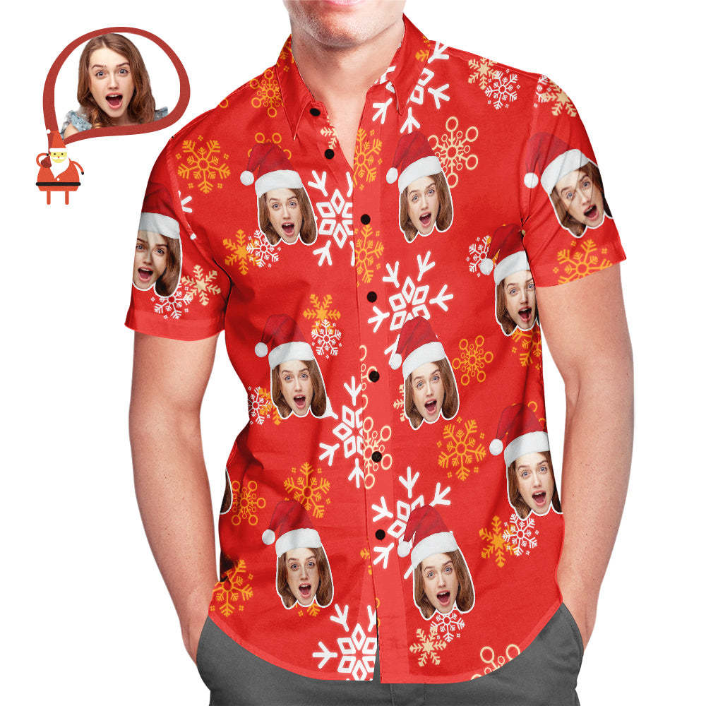 Custom Face Christmas Snowflake Men's Hawaiian Shirt Print Your Own Personalized Shirt for Him - MyFaceSocks