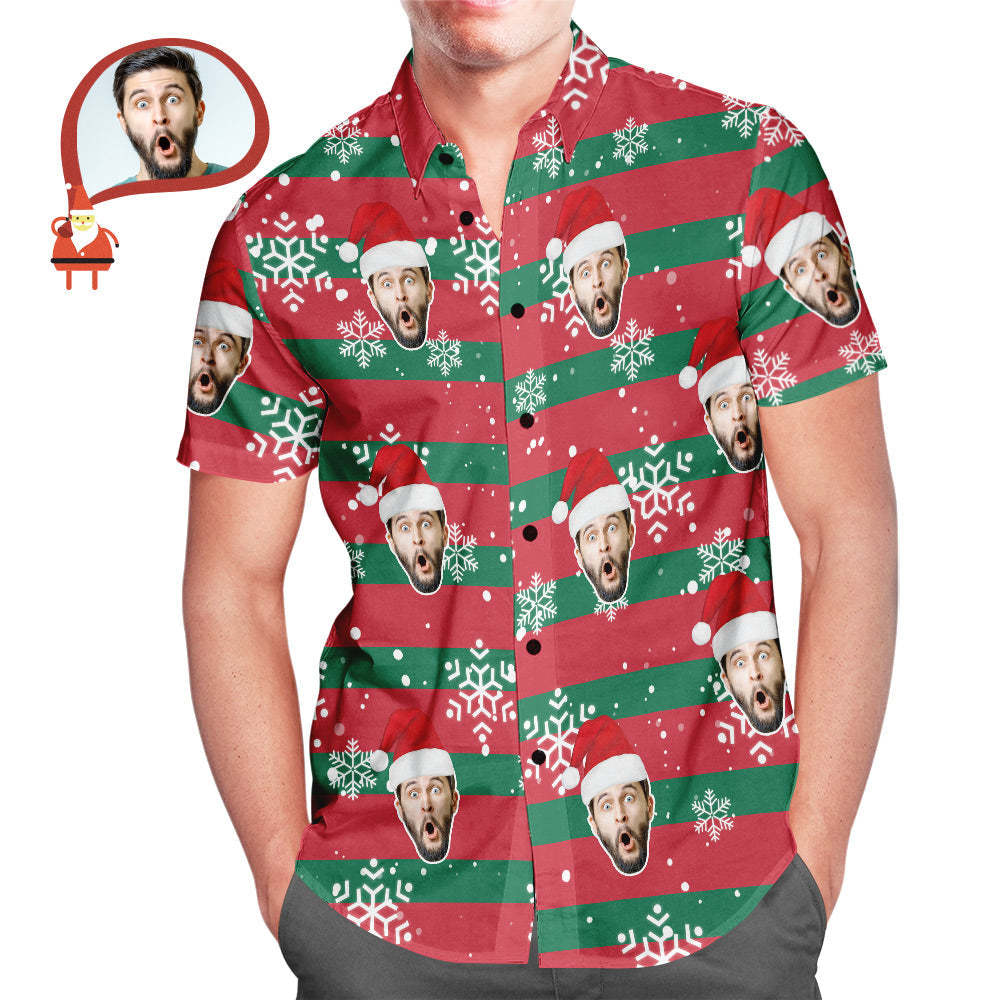 Custom Face Santa Red and Green Christmas Hawaiian Aloha Shirts Gift for Him - MyFaceSocks