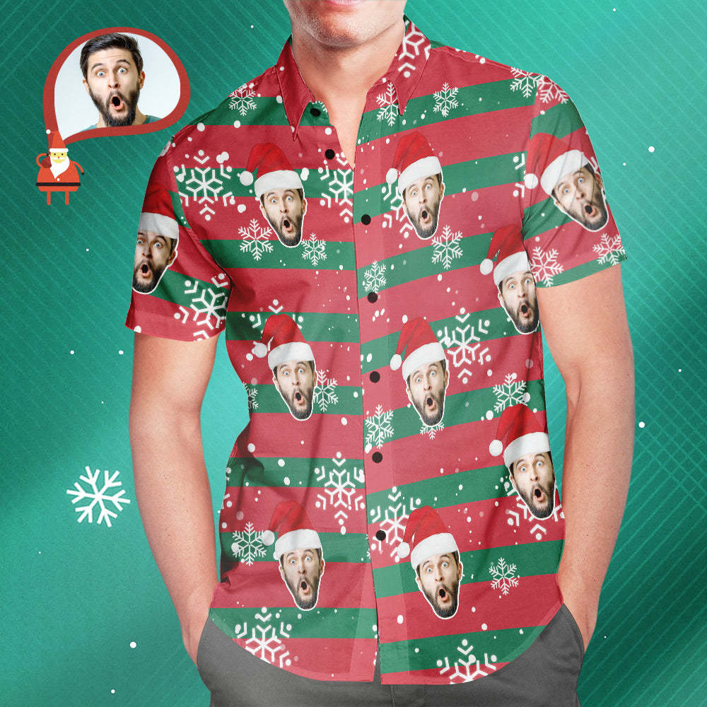 Custom Face Santa Red and Green Christmas Hawaiian Aloha Shirts Gift for Him - MyFaceSocks