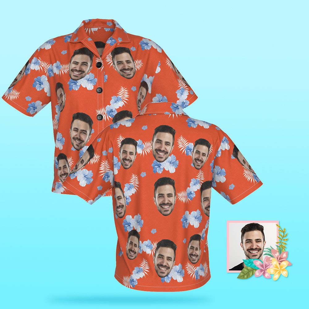 Custom Photo Hawaiian Shirt Beach Vacation Couple Wears Popular All Over Print Hawaiian Beach Shirt Holiday Gift - MyFaceSocks