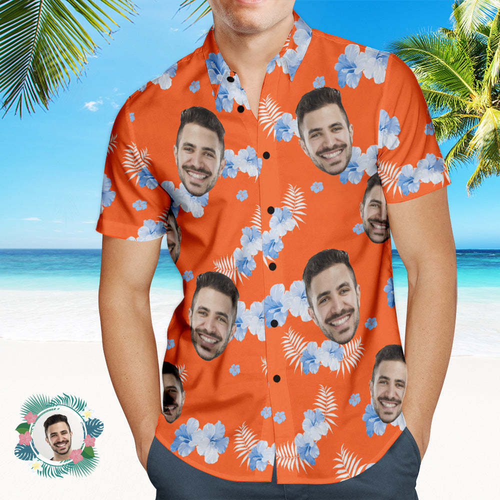 Custom Photo Hawaiian Shirt Beach Vacation Couple Wears Popular All Over Print Hawaiian Beach Shirt Holiday Gift - MyFaceSocks