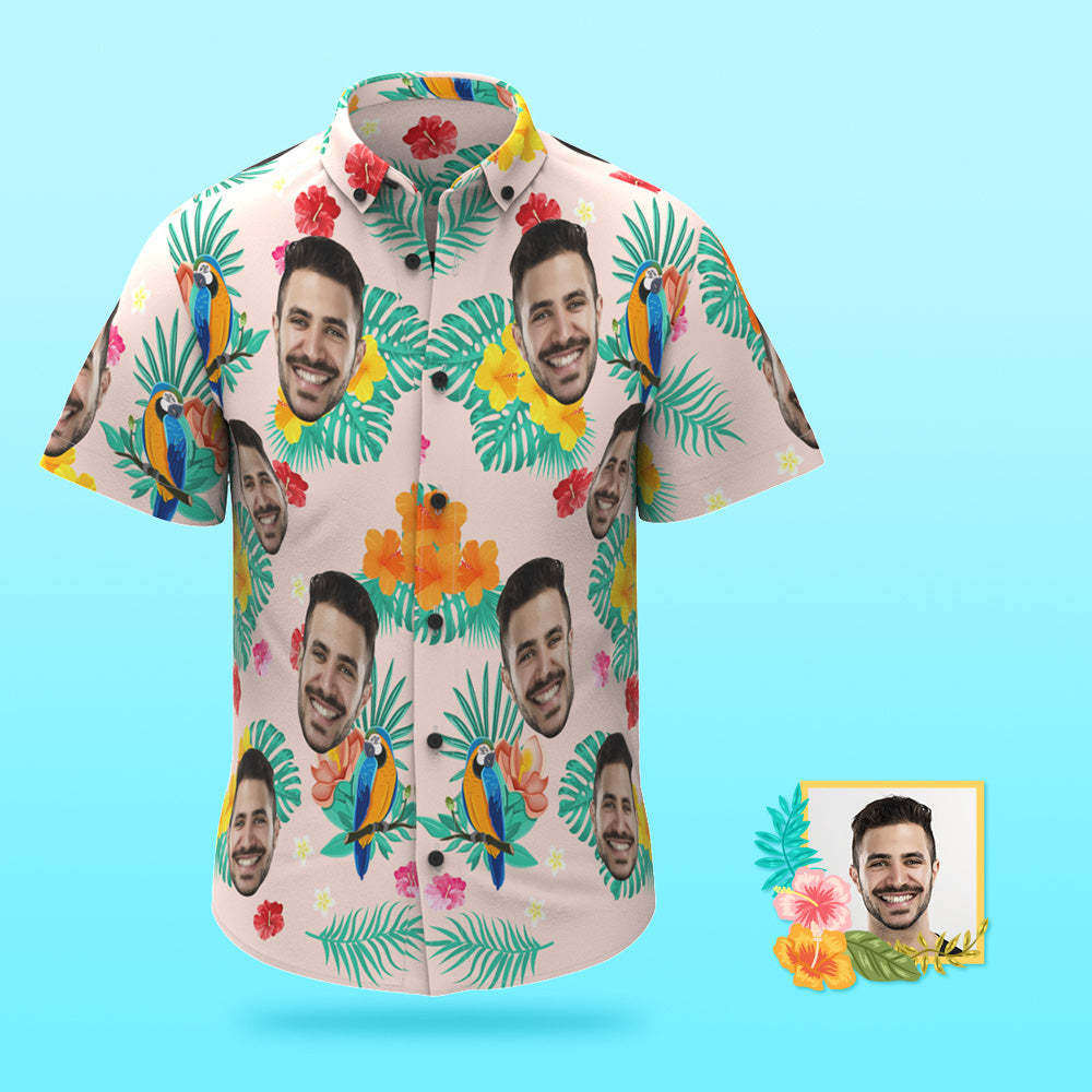Custom Photo Hawaiian Shirt Beach Vacation Couple Wears Popular All Over Print Hawaiian Beach Shirt Holiday Gift Island Time - MyFaceSocks