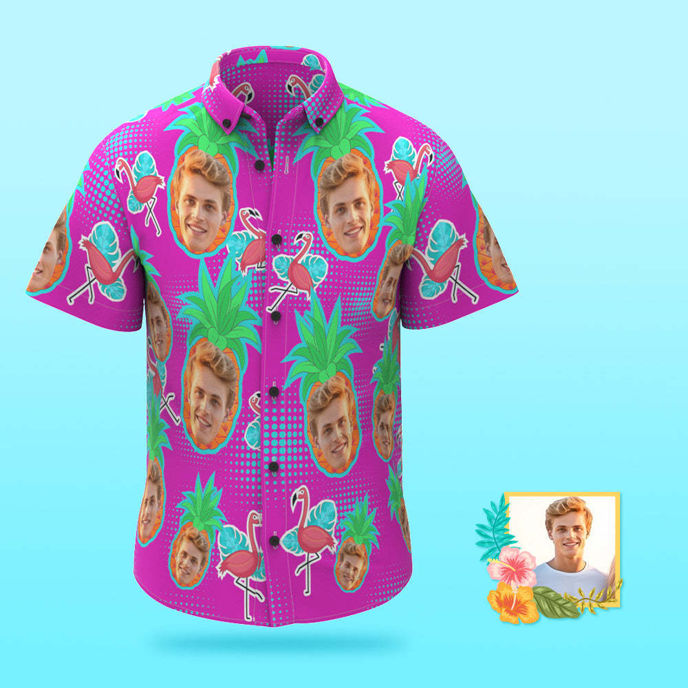 Custom Photo Hawaiian Shirt Beach Vacation Men's Popular All Over Print Hawaiian Beach Shirt Holiday Gift Flamingo - MyFaceSocks