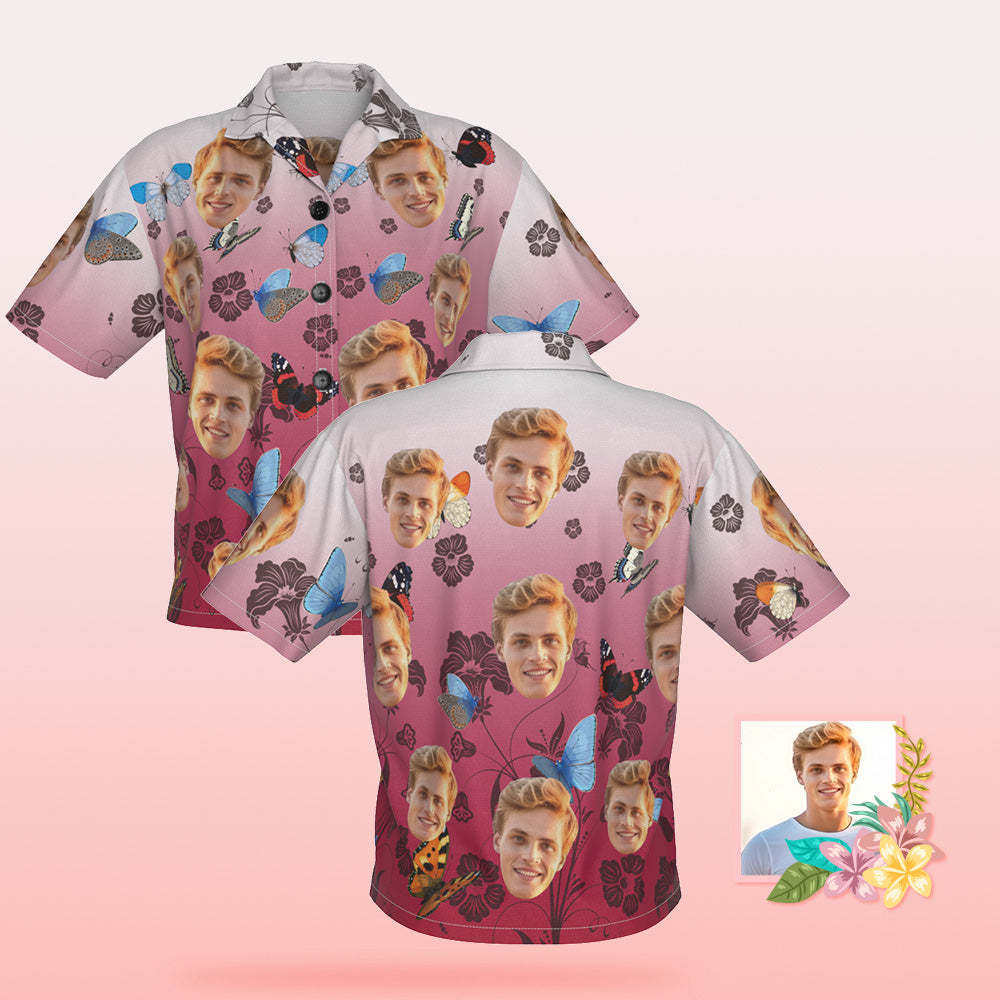 Custom Photo Hawaiian Shirt Beach Vacation Women's Popular All Over Print Hawaiian Beach Shirt Butterfly Funny - MyFaceSocks