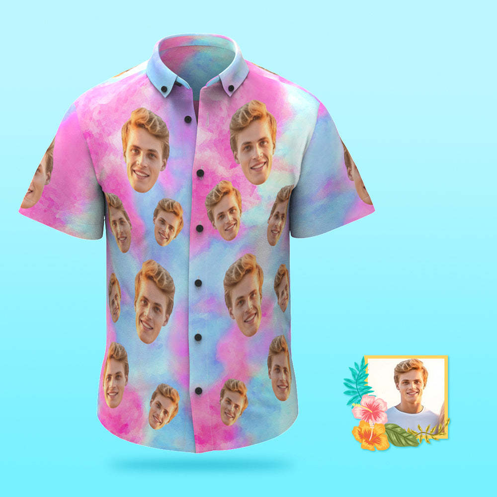 Custom Photo Hawaiian Shirt Beach Vacation Men's Popular Tie Dye All Over Print Hawaiian Beach Shirt Holiday Gift - MyFaceSocks