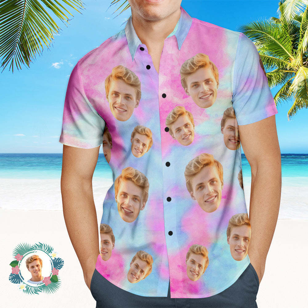 Custom Photo Hawaiian Shirt Beach Vacation Men's Popular Tie Dye All Over Print Hawaiian Beach Shirt Holiday Gift - MyFaceSocks