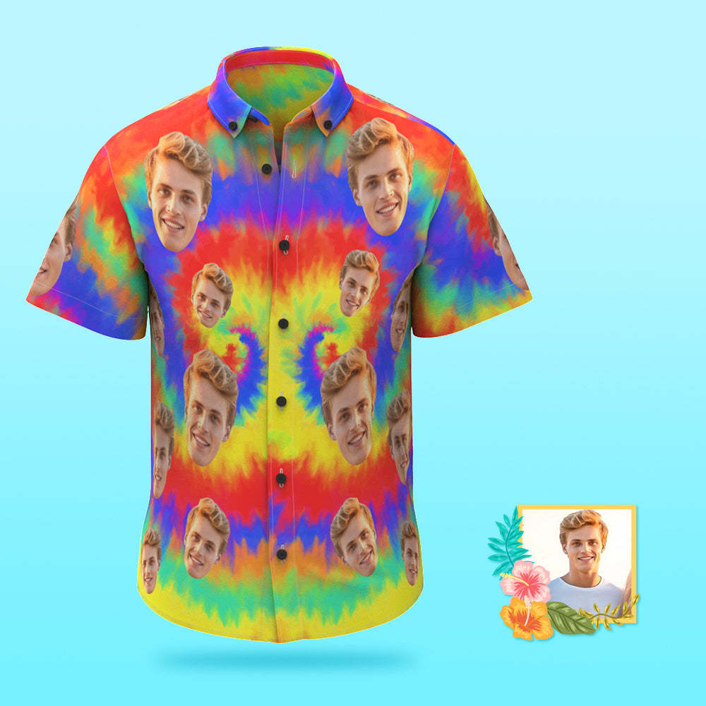 Custom Tie Dye Photo Hawaiian Shirt Beach Vacation Men's Popular All Over Print Hawaiian Beach Shirt Holiday Gift - MyFaceSocks