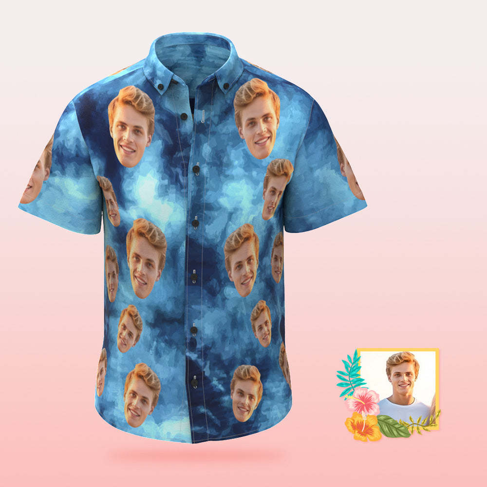 Custom Photo Hawaiian Shirt Beach Vacation Men's Popular All Over Print Hawaiian Beach Shirt Holiday Gift Tie Dye Style - MyFaceSocks