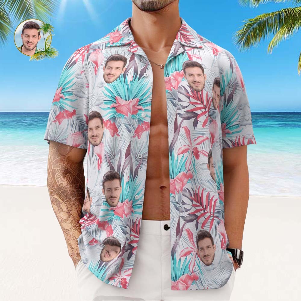 Custom Face Hawaiian Shirt Men's All Over Print Aloha Shirt Gift Romantic Hawaiian Style - MyFaceSocks