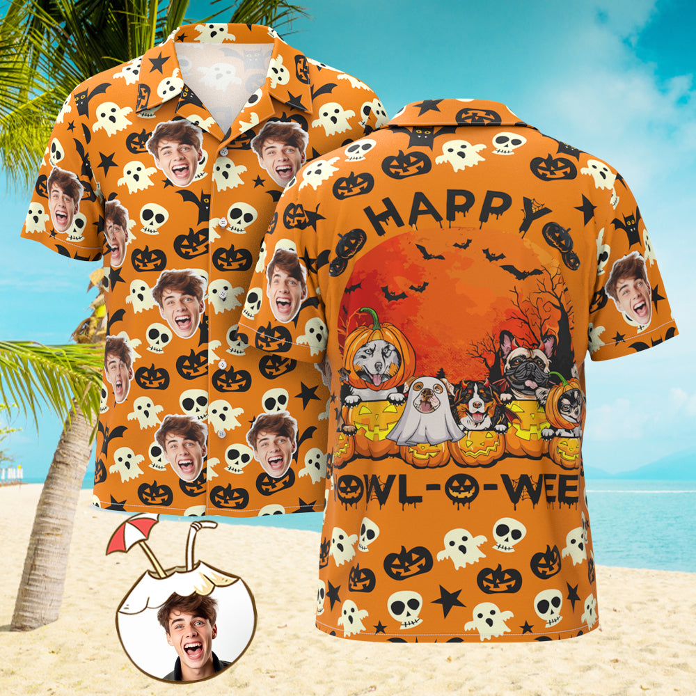 Custom Face Hawaiian Shirt Men's Happy Howl-O-Ween Shirts Halloween Gifts