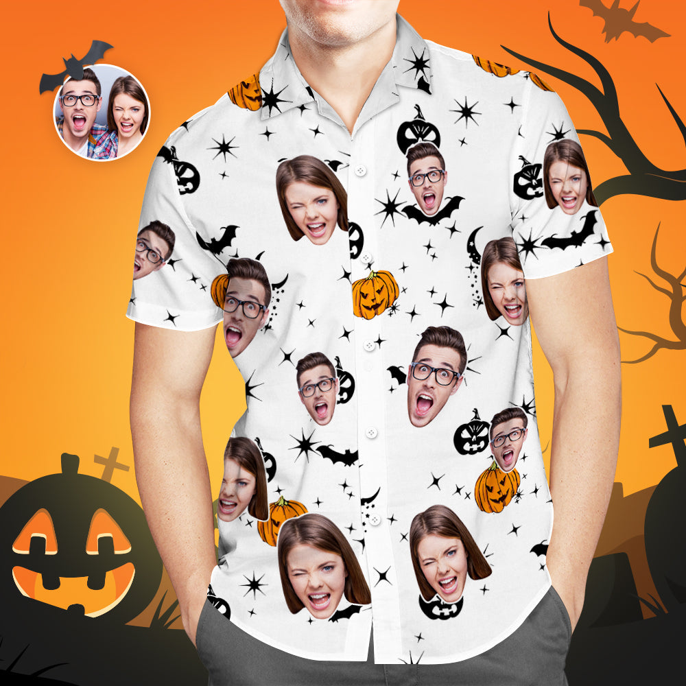 Custom Face Hawaiian Shirt Halloween Witch Tee Pumpkin Graphic Shirt Halloween Gifts