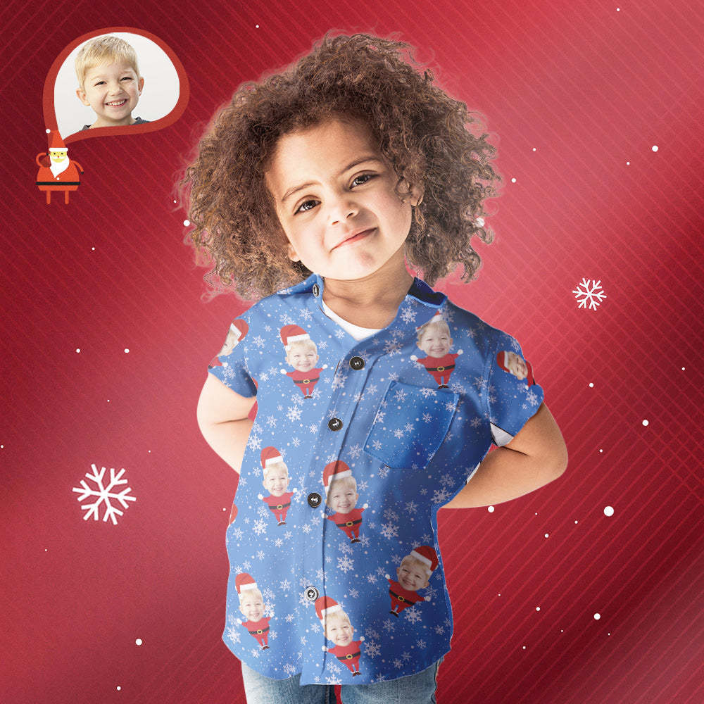 Kid's Custom Face Christmas Santa All Over Print Hawaiian Shirt Christmas Gift - MyFaceSocks