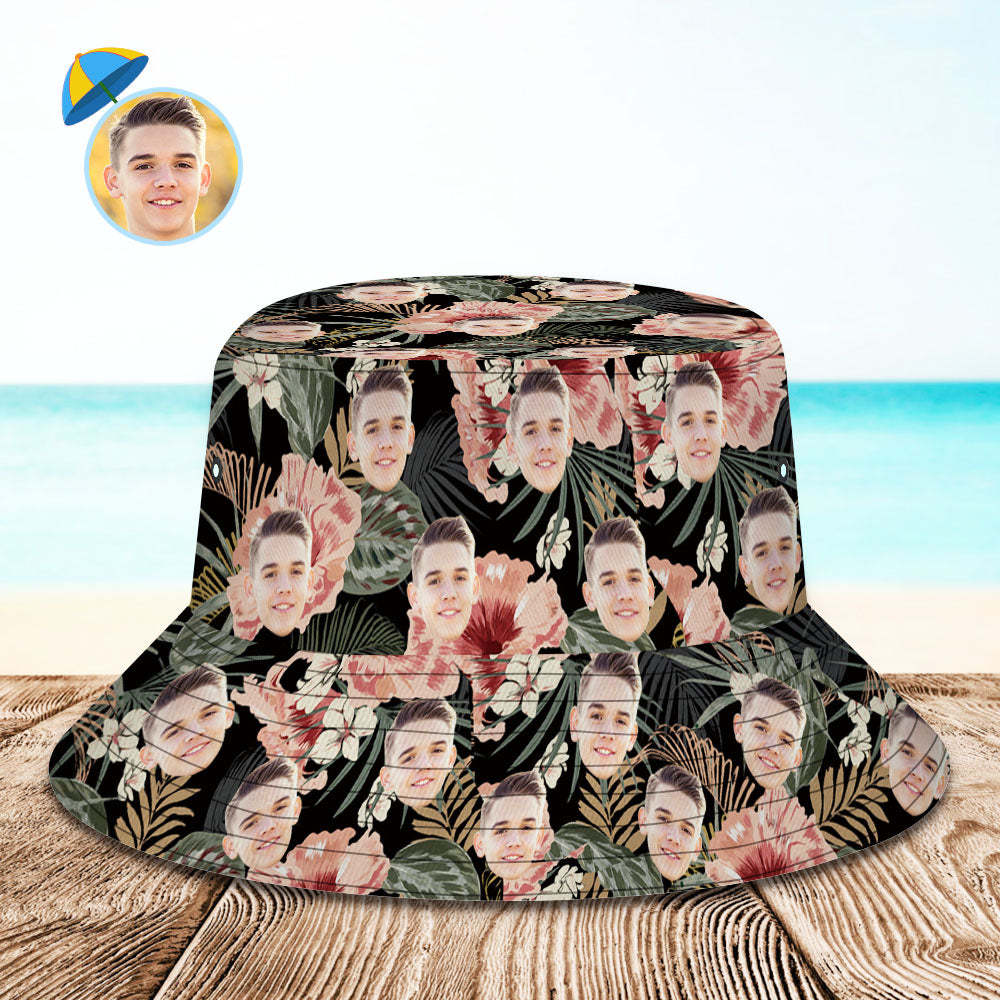 Personalized Photo Tropical Flower Print Hawaiian Fisherman Hat Bucket Hat