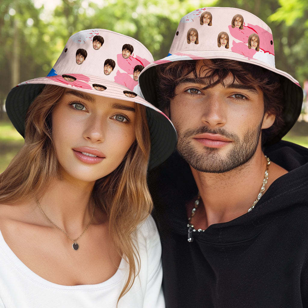 Custom Bucket Hat Unisex Face Bucket Hat Pink Geometric Printing Bucket Hat - MyFaceSocks