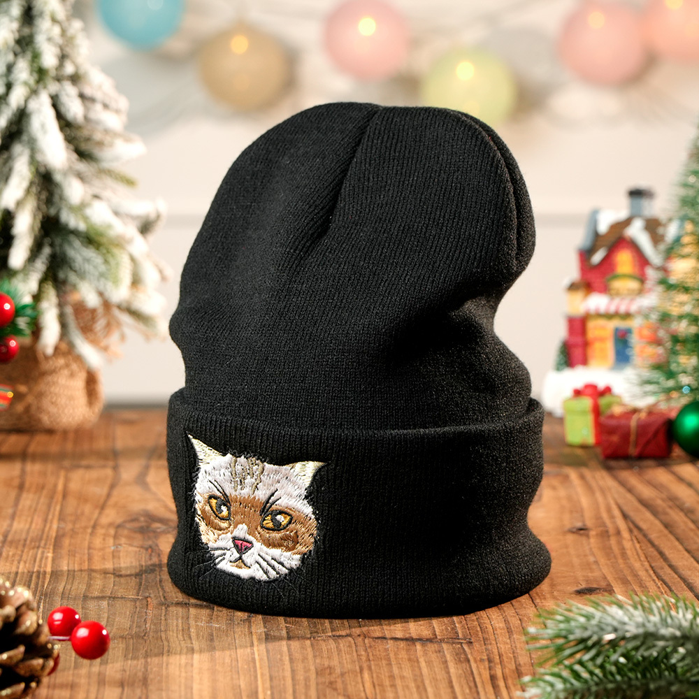 Custom Hand Embroidered Beanies, Pet Portrait Anime Beanies for Men and Women, White Labrador gifts, Winter hats Black, Gift for boyfriend - MyFaceSocks