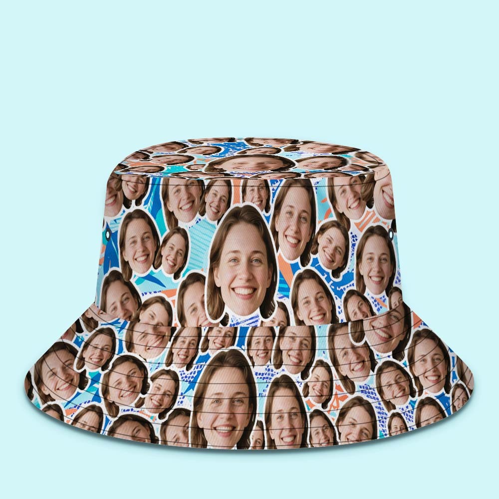 Custom Face Bucket Hat Unisex Face Mash Personalized Outdoor Summer Blue Hawaiian Hats Gift - MyFaceSocks