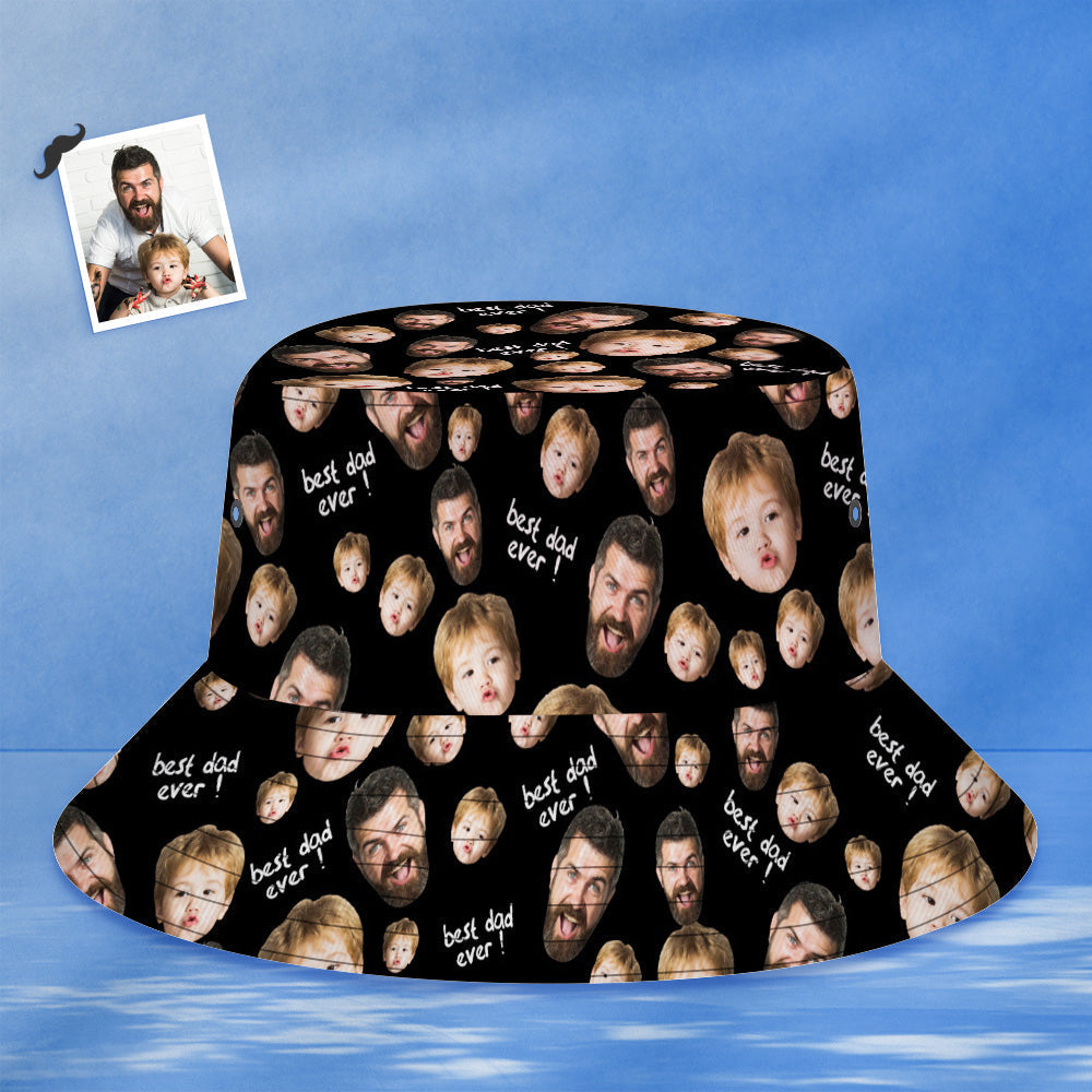 Custom Bucket Hat Unisex Face Bucket Hat Personalized Wide Brim Outdoor Summer Cap Hiking Beach Sports Hats Best Dad Ever - Blue