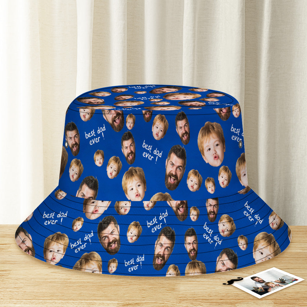 Custom Bucket Hat Unisex Face Bucket Hat Personalized Wide Brim Outdoor Summer Cap Hiking Beach Sports Hats Best Dad Ever - Blue