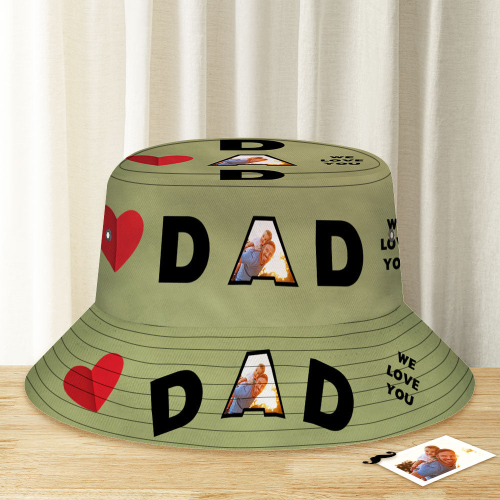 Custom Bucket Hat Unisex Face Bucket Hat Personalized Wide Brim Outdoor Summer Cap Hiking Beach Sports Hats We Love You Gifts For Dad -Camo