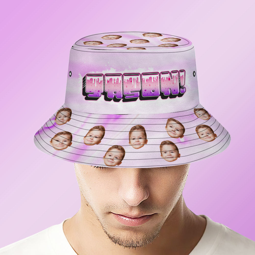 Custom Bucket Hat Unisex Face Bucket Hats Personalized Photo and Name Summer Pink Hats