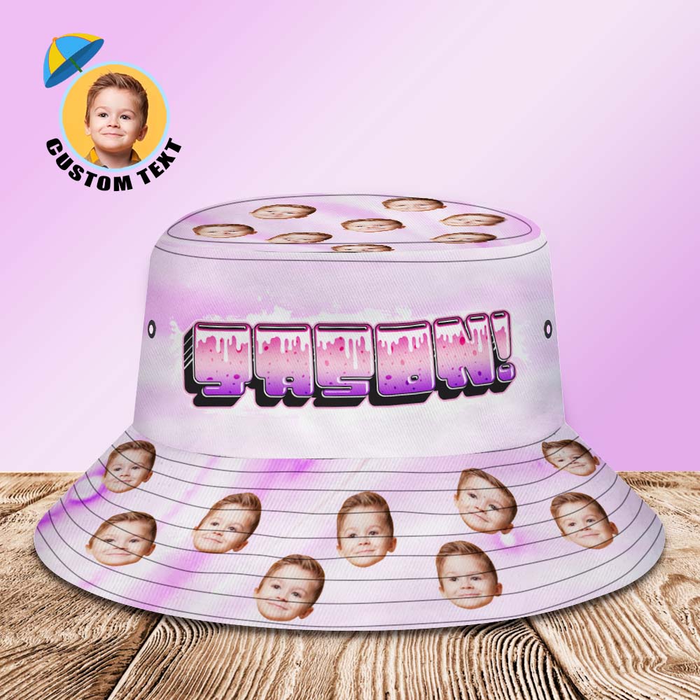 Custom Bucket Hat Unisex Face Bucket Hats Personalized Photo and Name Summer Pink Hats
