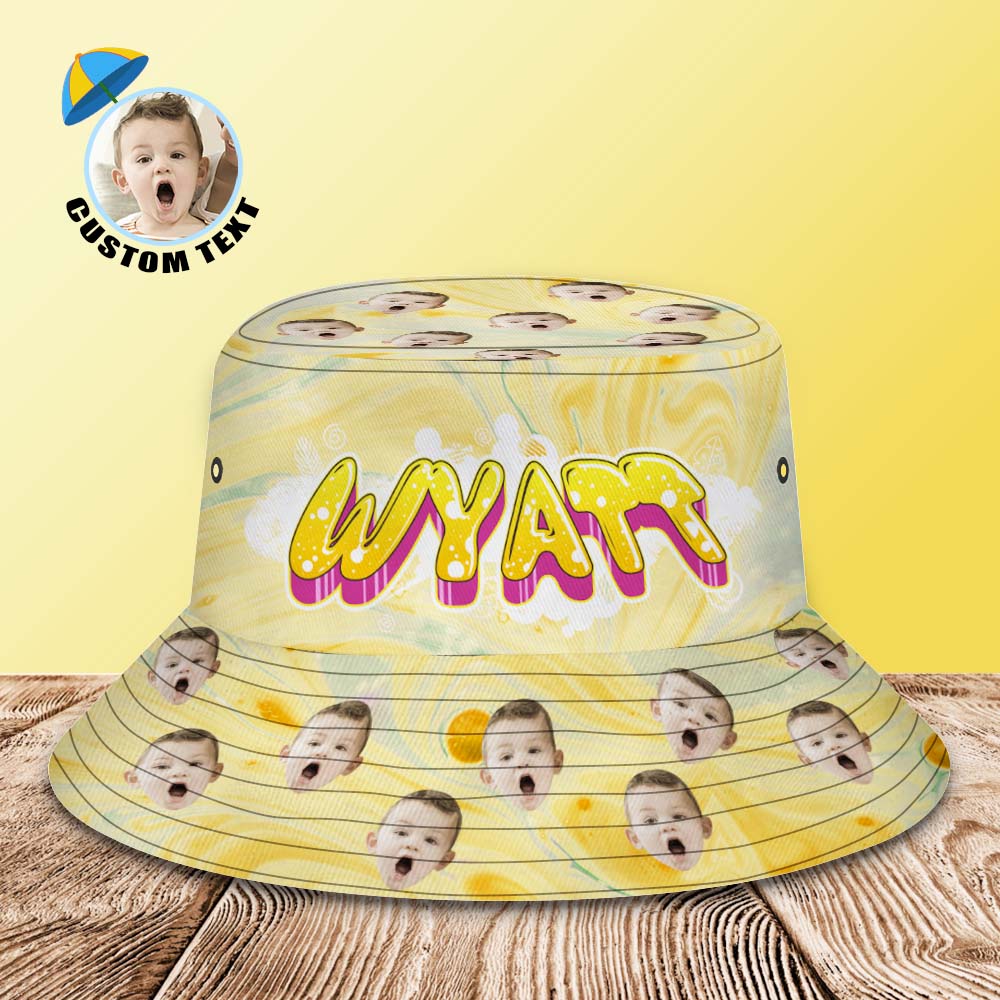 Custom Bucket Hat Unisex Face Bucket Hats Personalized Photo and Name Summer Yellow Hats